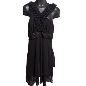 Farinelli Black Sleeveless Chiffon Mini Dress Womens S Tiered Semi-Sheer Party